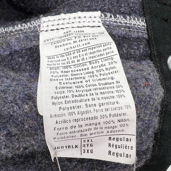 VINTAGE Carhartt Jacket Mens 3XL Black Detroit Canvas Blanket Lined J001 USA - Picture 12 of 14